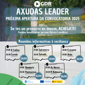Le máis sobre o artigo O GDR Terra e Auga organiza xornadas informativas para a veciñanza sobre a convocatoria de axudas da intervención Leader 2025-2026